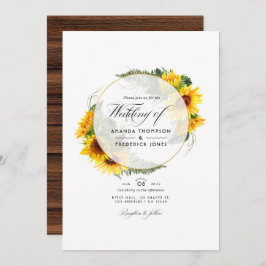 Waterverf Zonnebloem Rustic Geometric Wedding Kaart