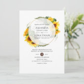 Waterverf Zonnebloem Rustic Geometric Wedding Kaart (Staand voorkant)