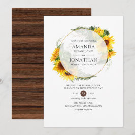 Waterverf Zonnebloem Rustic Geometric Wedding Kaart