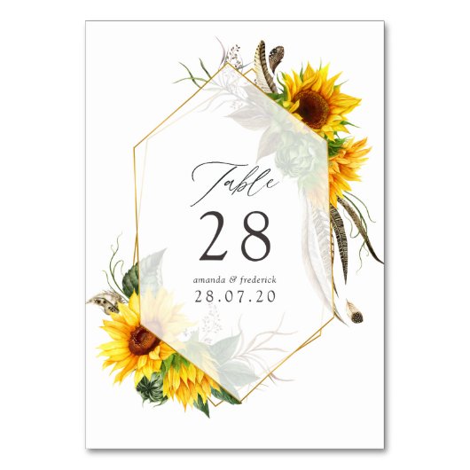 Waterverf Zonnebloem Rustic Geometric Wedding Kaart (Voorkant)