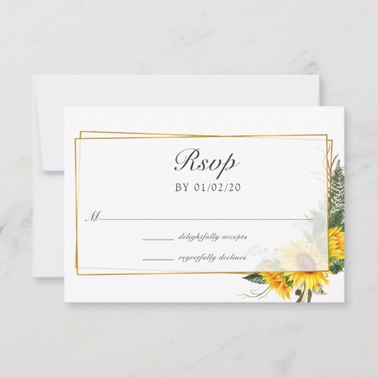 Waterverf Zonnebloem Rustic Geometric Wedding RSVP Kaartje (Voorkant)