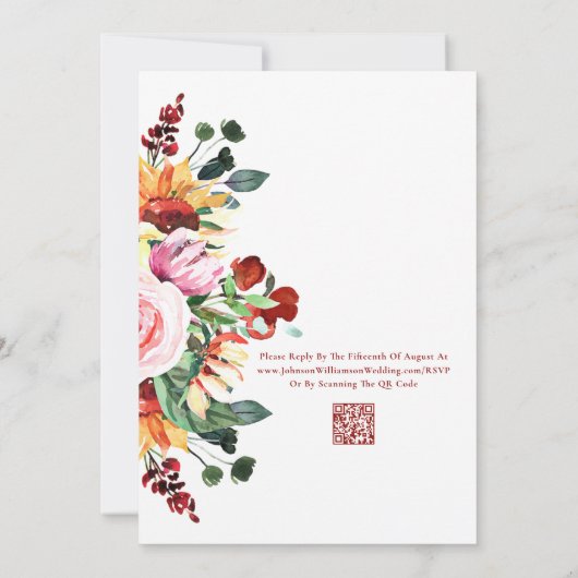 Waterverf Zonnebloem Rustiek Bloemen Boeket Huweli Kaart (Achterkant)