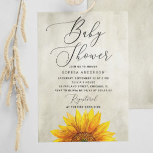 Waterverf zonnebloem. Rustiek floraal baby shower Kaart