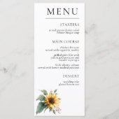 Waterverf Zonnebloem Rustiek Gebladerte Trouwen Menu (Voorkant)