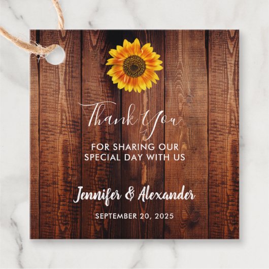 Waterverf zonnebloem rustiek hout dank u bedankjes labels (Voorkant)