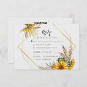 Waterverf Zonnebloem Rustiek QR Code Huwelijk RSVP Kaartje (Voorkant / Achterkant)