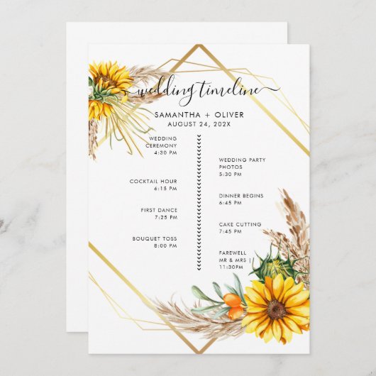 Waterverf Zonnebloem Rustiek reisprogramma Programmakaart (Voorkant / Achterkant)