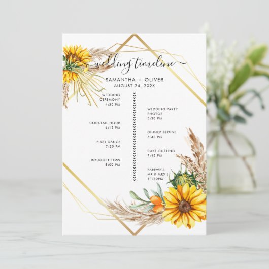 Waterverf Zonnebloem Rustiek reisprogramma Programmakaart (Staand voorkant)