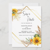 Waterverf Zonnebloem Rustiek Script Bewaar de datu Save The Date (Voorkant)