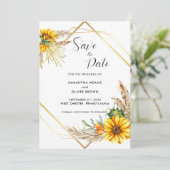 Waterverf Zonnebloem Rustiek Script Bewaar de datu Save The Date (Staand voorkant)