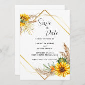 Waterverf Zonnebloem Rustiek Script Bewaar de datu Save The Date (Voorkant / Achterkant)