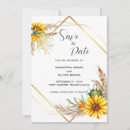 Waterverf Zonnebloem Rustiek Script Bewaar de datu Save The Date