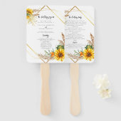 Waterverf Zonnebloem Rustiek Trouwprogramma Handwaaier (Voorkant en achterkant)