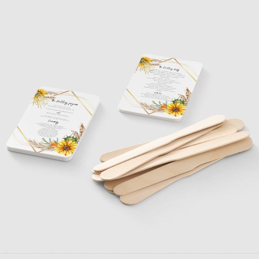 Waterverf Zonnebloem Rustiek Trouwprogramma Handwaaier (Niet-gemonteerd)