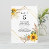 Waterverf Zonnebloem Rustiek Trouwtafel Nummer Kaart (Staand voorkant)