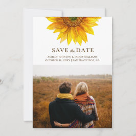 Waterverf zonnebloem. Rustieke bloem botanisch Save The Date