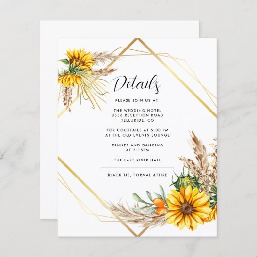 Waterverf Zonnebloem Rustieke bruiloft Details Kaa (Voorkant / Achterkant)