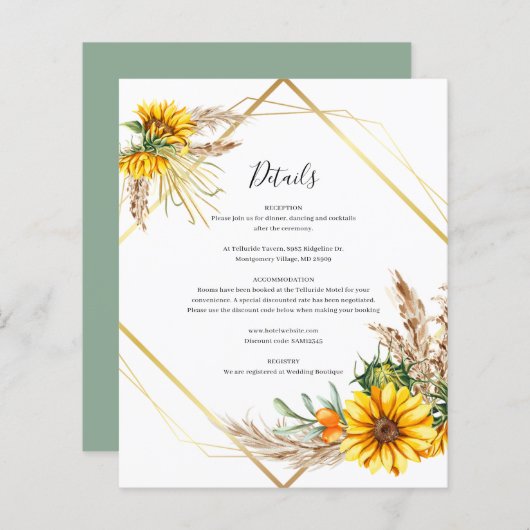 Waterverf Zonnebloem Rustieke bruiloft Details Kaa (Voorkant / Achterkant)
