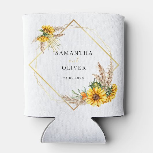 Waterverf Zonnebloem Rustieke bruiloft Koelbox Blikjeskoeler (Achterkant)