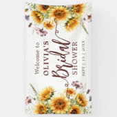 Waterverf Zonnebloem Rustieke Bruiloftsdouche Spandoek (Verticaal)