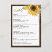 Waterverf Zonnebloem rustieke houten bruiloft deta Informatiekaartje (Voorkant)