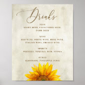 Waterverf zonnebloem Rustieke land bruiloft drinke Poster (Voorkant)