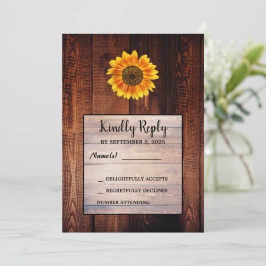 Waterverf zonnebloem rustieke landelijke bruiloft  kaart (Staand voorkant)