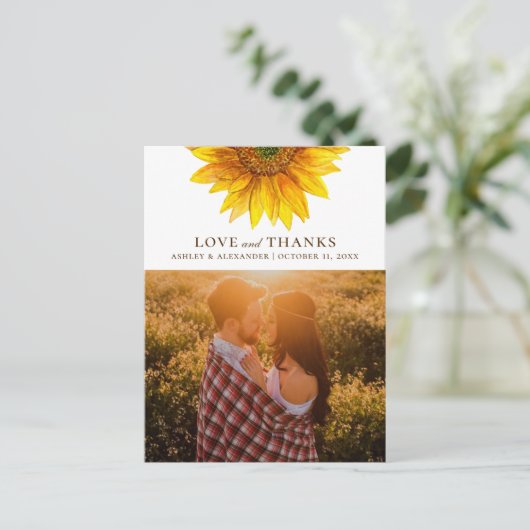 Waterverf zonnebloem. Rustige bruiloft bedankt Briefkaart (Staand voorkant)