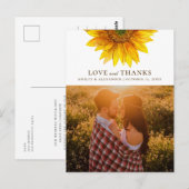 Waterverf zonnebloem. Rustige bruiloft bedankt Briefkaart (Voorkant / Achterkant)