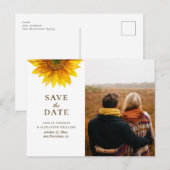 Waterverf zonnebloem. Rustige floral Save the Date Briefkaart (Voorkant / Achterkant)