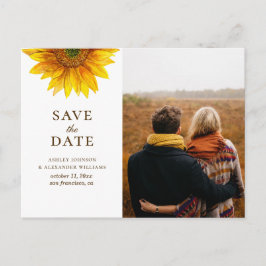 Waterverf zonnebloem. Rustige floral Save the Date Briefkaart