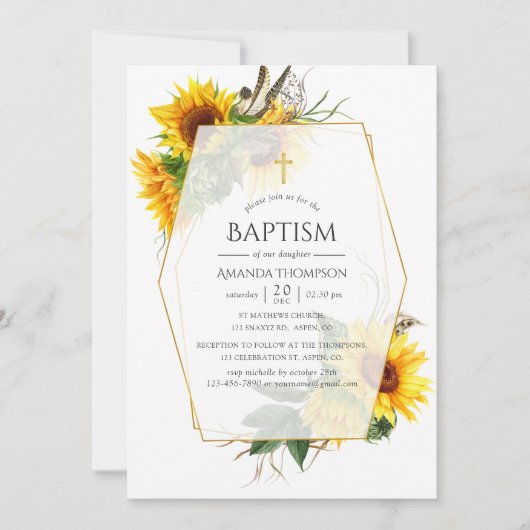 Waterverf Zonnebloem Rustisch Geometrisch Baptisme Kaart (Voorkant)