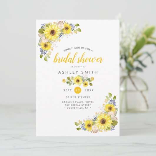 Waterverf Zonnebloem Rustisch Vrijgezellenfeest Kaart (Staand voorkant)