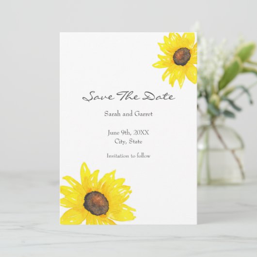Waterverf Zonnebloem Save The Date (Staand voorkant)