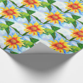 Waterverf zonnebloem schilderij geel sinaasappel b cadeaupapier (Hoek)