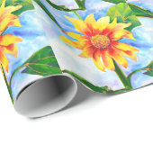 Waterverf zonnebloem schilderij geel sinaasappel b cadeaupapier (Rol Hoek)