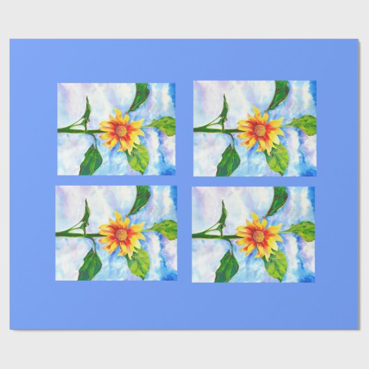 Waterverf zonnebloem schilderij geel sinaasappel b cadeaupapier (Vlak)