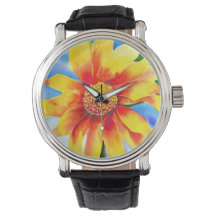 Waterverf zonnebloem schilderij geel sinaasappel b