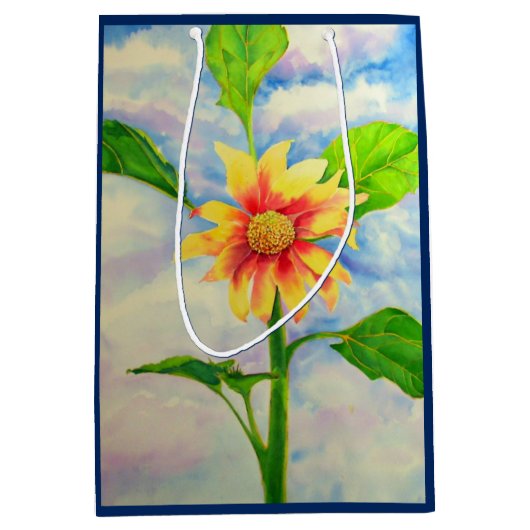 Waterverf zonnebloem schilderij geel sinaasappel b medium cadeauzakje (Voorkant)