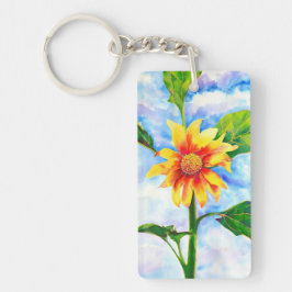 Waterverf zonnebloem schilderij geel sinaasappel b sleutelhanger