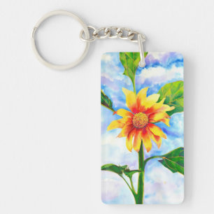 Waterverf zonnebloem schilderij geel sinaasappel b sleutelhanger