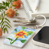 Waterverf zonnebloem schilderij geel sinaasappel b sleutelhanger (Voorkant Rechts)