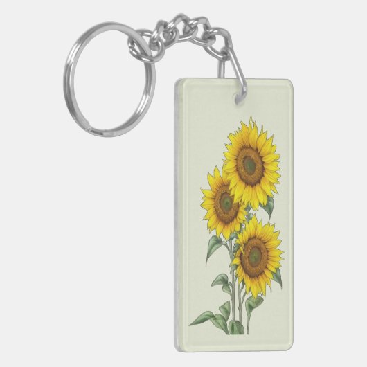 Waterverf Zonnebloem Sleutelhanger (Voorkant Links)