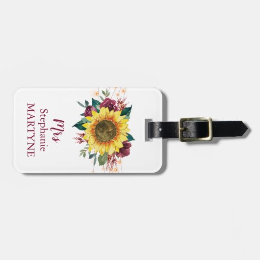 Waterverf Zonnebloem String Lights Floral Mrs. Bagagelabel (Voorkant horizontaal)