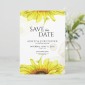Waterverf Zonnebloem Trouwdouche Save The Date (Staand voorkant)