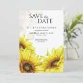 Waterverf Zonnebloem Trouwdouche Save The Date (Staand voorkant)
