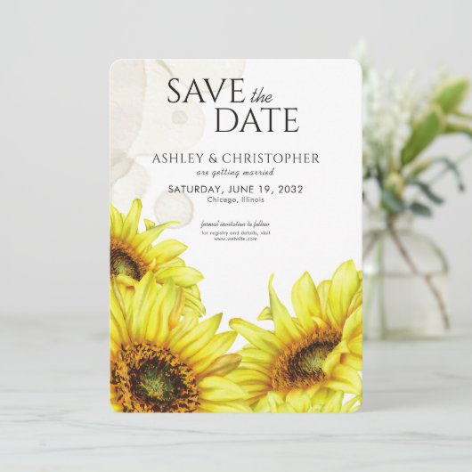 Waterverf Zonnebloem Trouwdouche Save The Date (Staand voorkant)