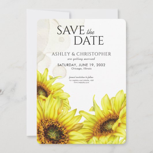Waterverf Zonnebloem Trouwdouche Save The Date (Voorkant)
