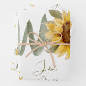 Waterverf zonnebloem tweede verjaardag inpakpapier vel (In situ)