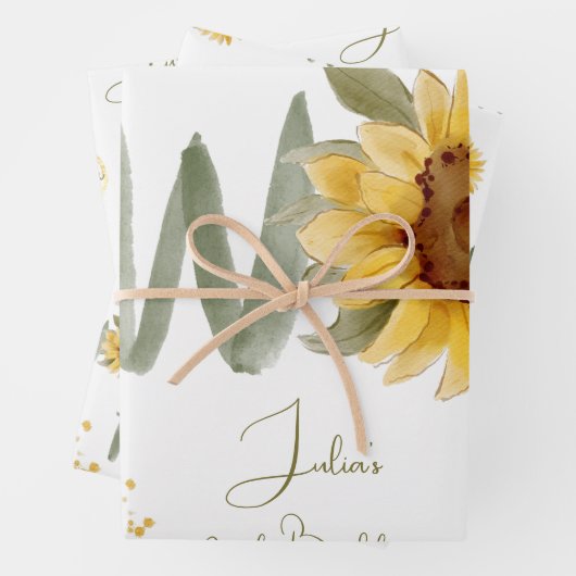 Waterverf zonnebloem tweede verjaardag inpakpapier vel (In situ)